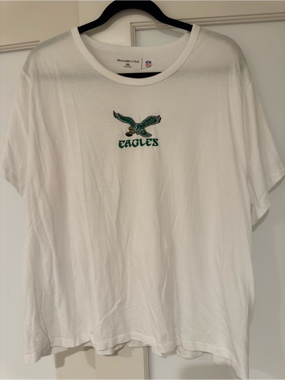 Abercrombie & Fitch White T-Shirt with Green Eagles Logo